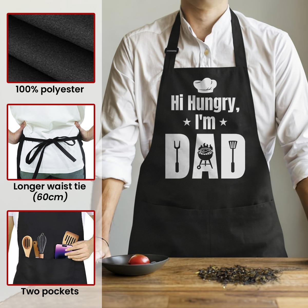 SANDJEST Delantal divertido para papá, regalo de cumpleaños, día del padre, para cocinar a la parrilla para hombre