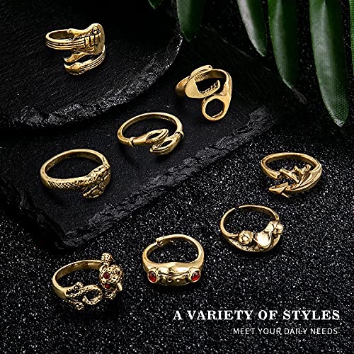 16 Pcs Vintage Frog/Dragon/Eagle Open Rings For Women Knuckle Stacking Ring Set Snake Punk Ring Boho Animal Gothic Hug Finger Rings Adjustable (Gold) #TOP1