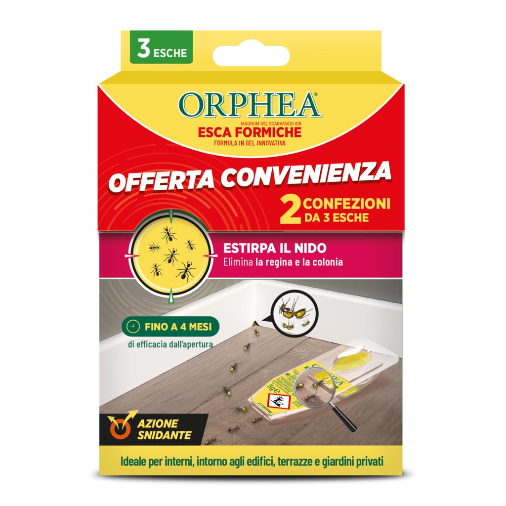 Orphea Protezione Casa Esca per Formiche Bipack – Innovativa formulazione in Gel – Rimuove Le infestazioni di formiche – Durata Fino a 4 Mesi dall’Apertura della Confezione