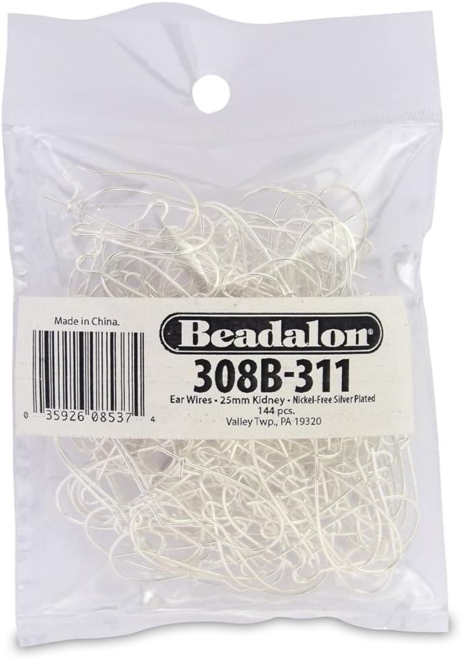 Beadalon 144Piece 25MM Kidney Ear Wire, Nickel Free