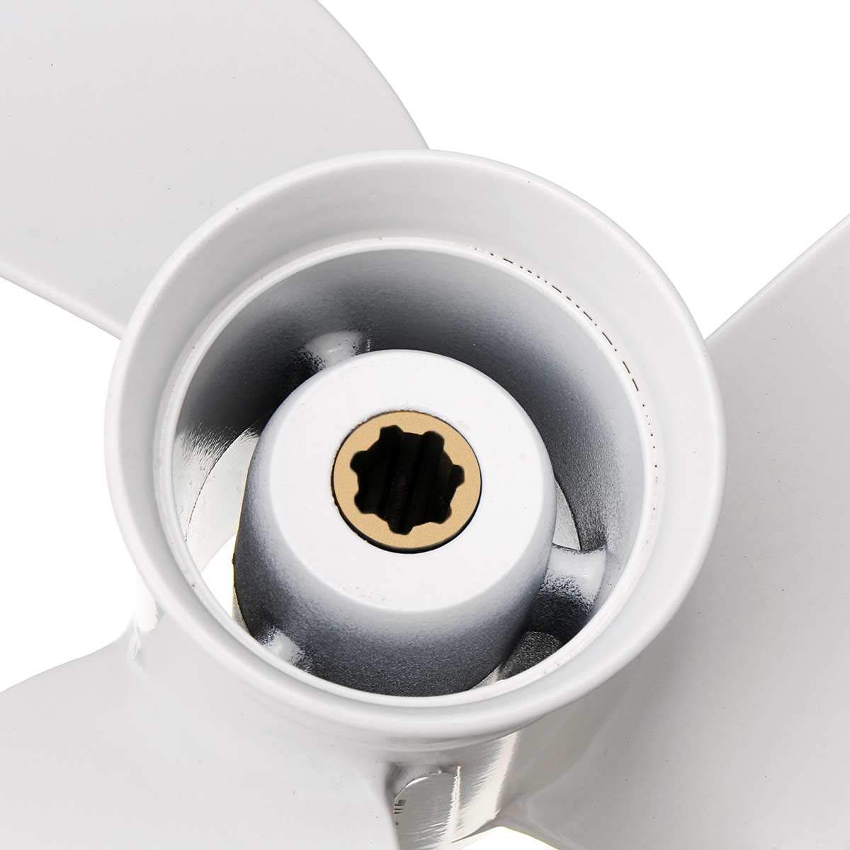 6G1-45943-00-EL Śmigło zaburtowe łodzi ze stopu aluminium 8 1/2 X 8 1/2, dla, 6-8 KM Białe 7 zębów wielowypustowych 3 ostrza R Obrót