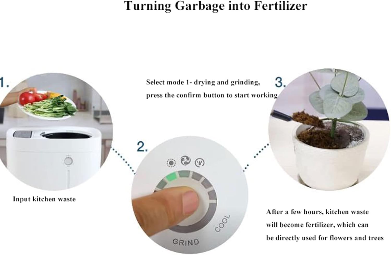 Electric Compost Bin Electric Kitchen Composter, 3L Capacity Indoor Kitchen Waste Compost Bin, 4 Hours Turn Food Waste and Scraps into Dry Compost Fertilizer for Plants Composter