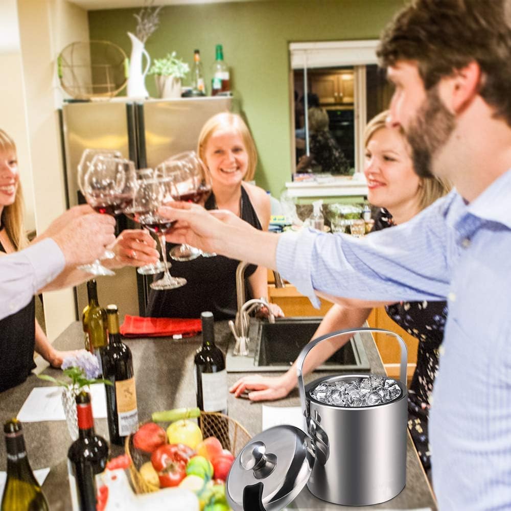 Sailnovo Ice Bucket, Double-Wall Stainless Steel Insulated Ice Buckets with Lid and Ice Tong, Ideal for Cocktail Bar, Parties, Chilling Wine, Champagne - 1.2 Liter Ice Container（Silver） - Image 8