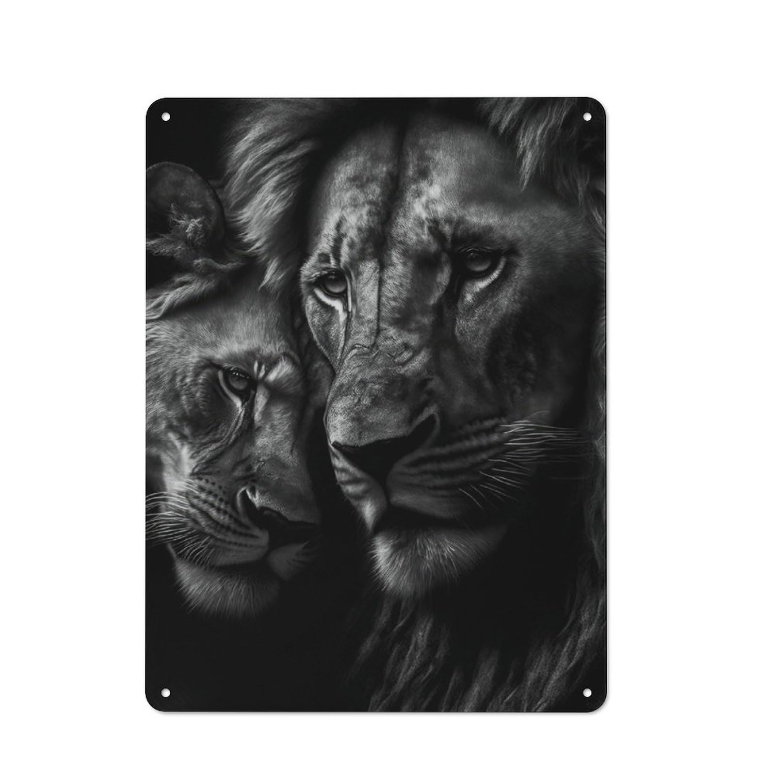 Junmoney Two Cuddling Lions Vintage Metal Plaque 40X30cm For Living Room Or Hallway, A Christmas Gift For People Styling Living Room And Hallway