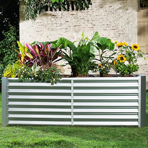 Image of Land Guard 6x3x2 ft Galvanized Metal Raised Garden Bed, 2FT Deep Root Elevated Planter Box Steel Large Vegetable Flower Bed Kit(Silver)