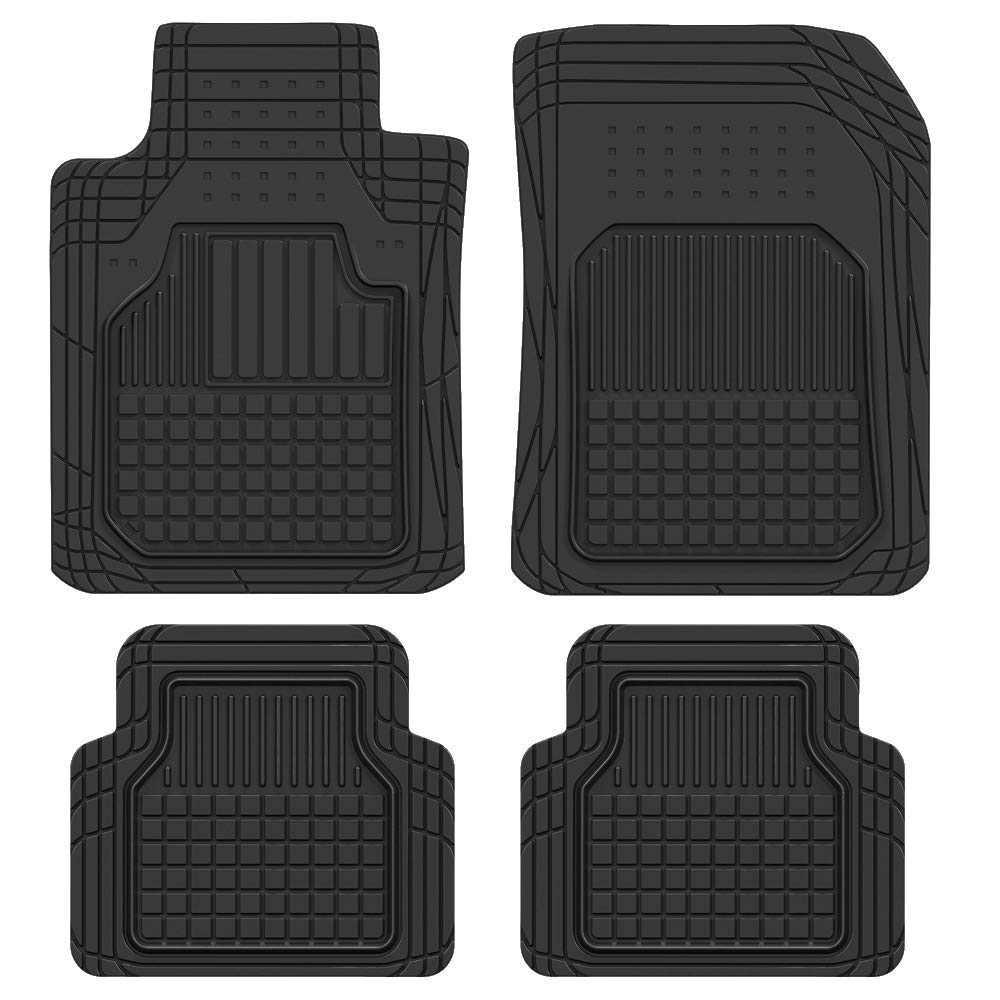 BDK 4-Piece FlexGrid Rubber Floor Mats for Cars Trucks SUVs Vans, Trim-to-Fit Heavy Duty Weatherproof Waterproof Square Grid Deep Dish Ridges Protection Front Rear
