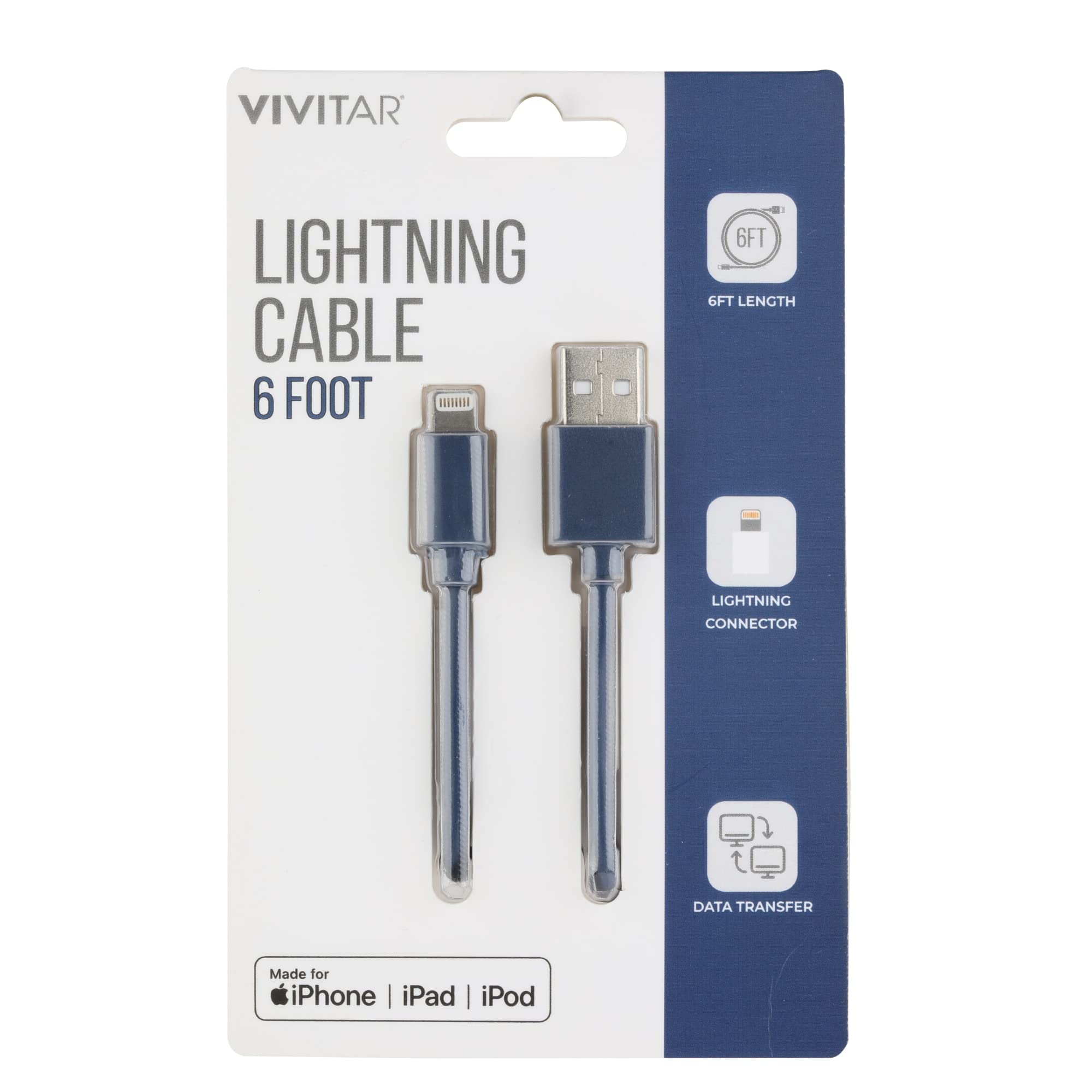 Vivitar Lightning To USB-A Cable, 6', Navy, NIL1006-NAV-STK-24