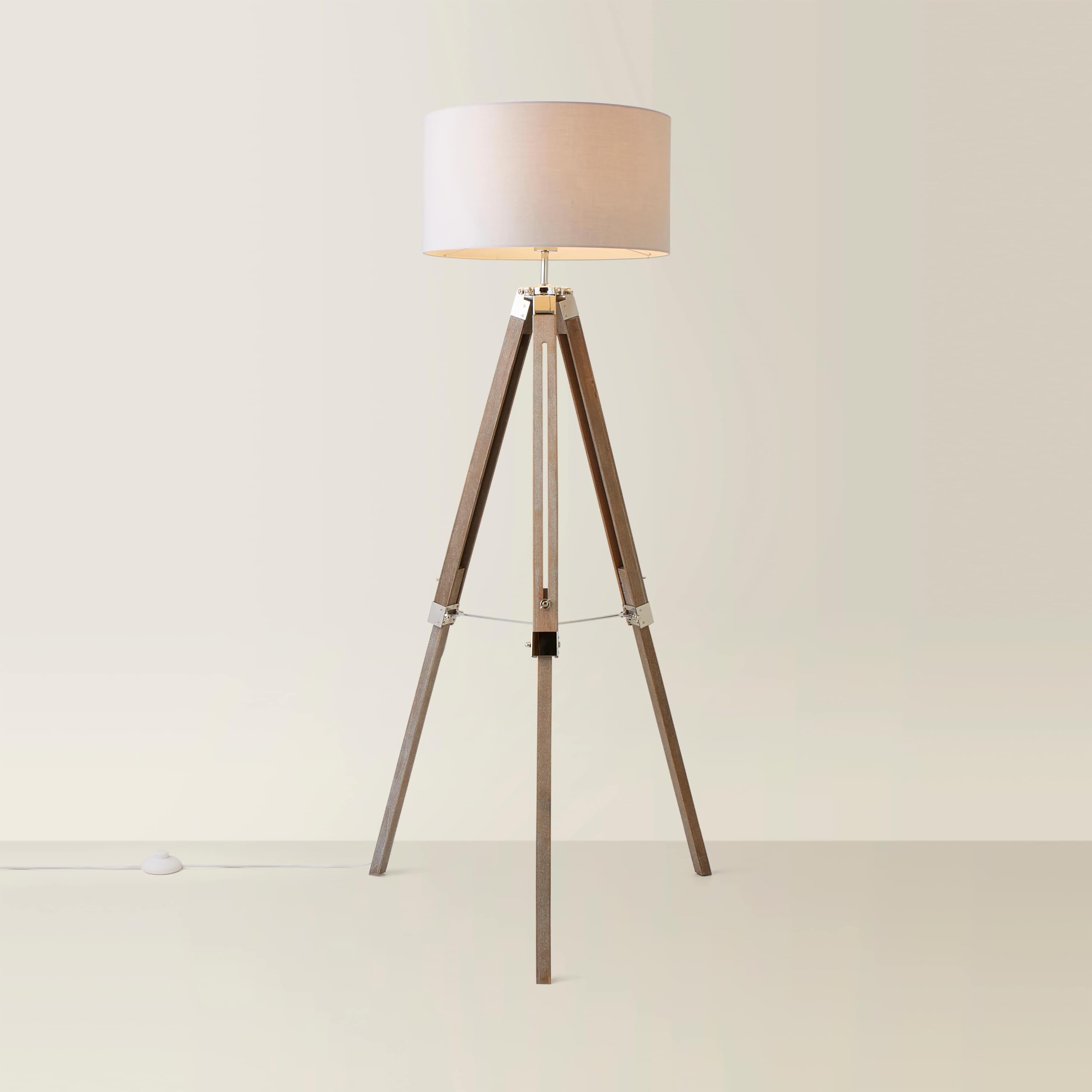 MiniSun | Modern Light Wood & Chrome Tripod Floor Lamp with a Grey Drum Shade | Floor Lamps & Torchieres, Home Décor & Improvement Essential
