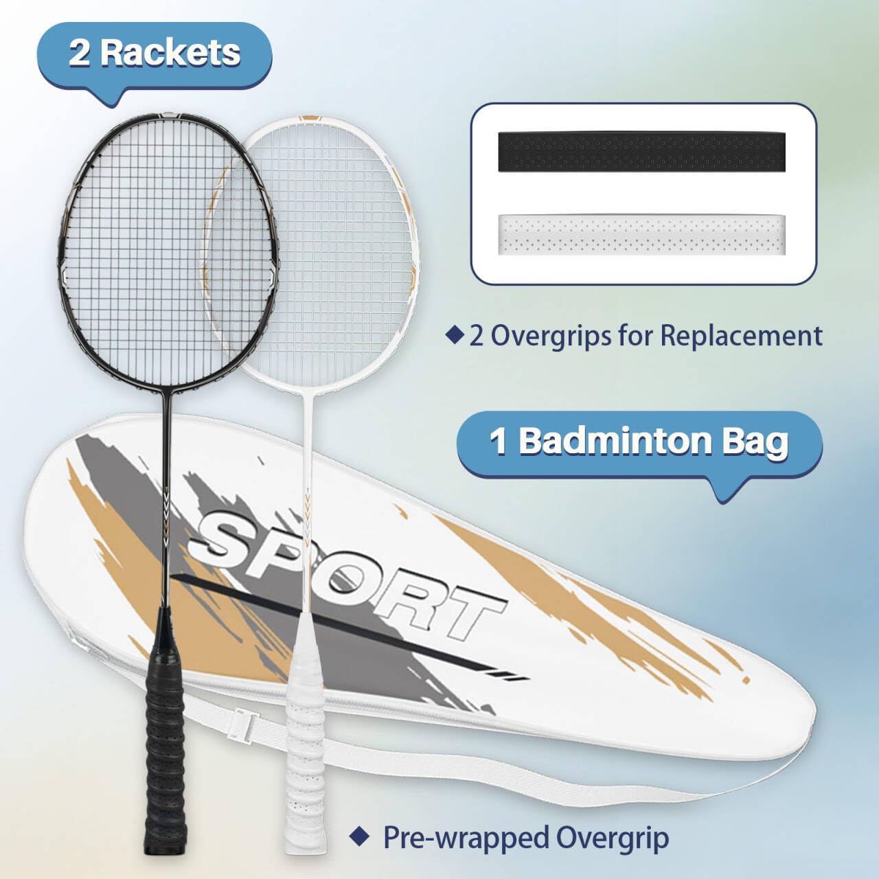 Badminton Racquets Set Professional Badminton Rackets Lightweight,4 Pack/2 Pack Carbon Fiber, 3 Feather Shuttlecocks, with Protect Case & Overgrip,for Beginners,Advanced Players