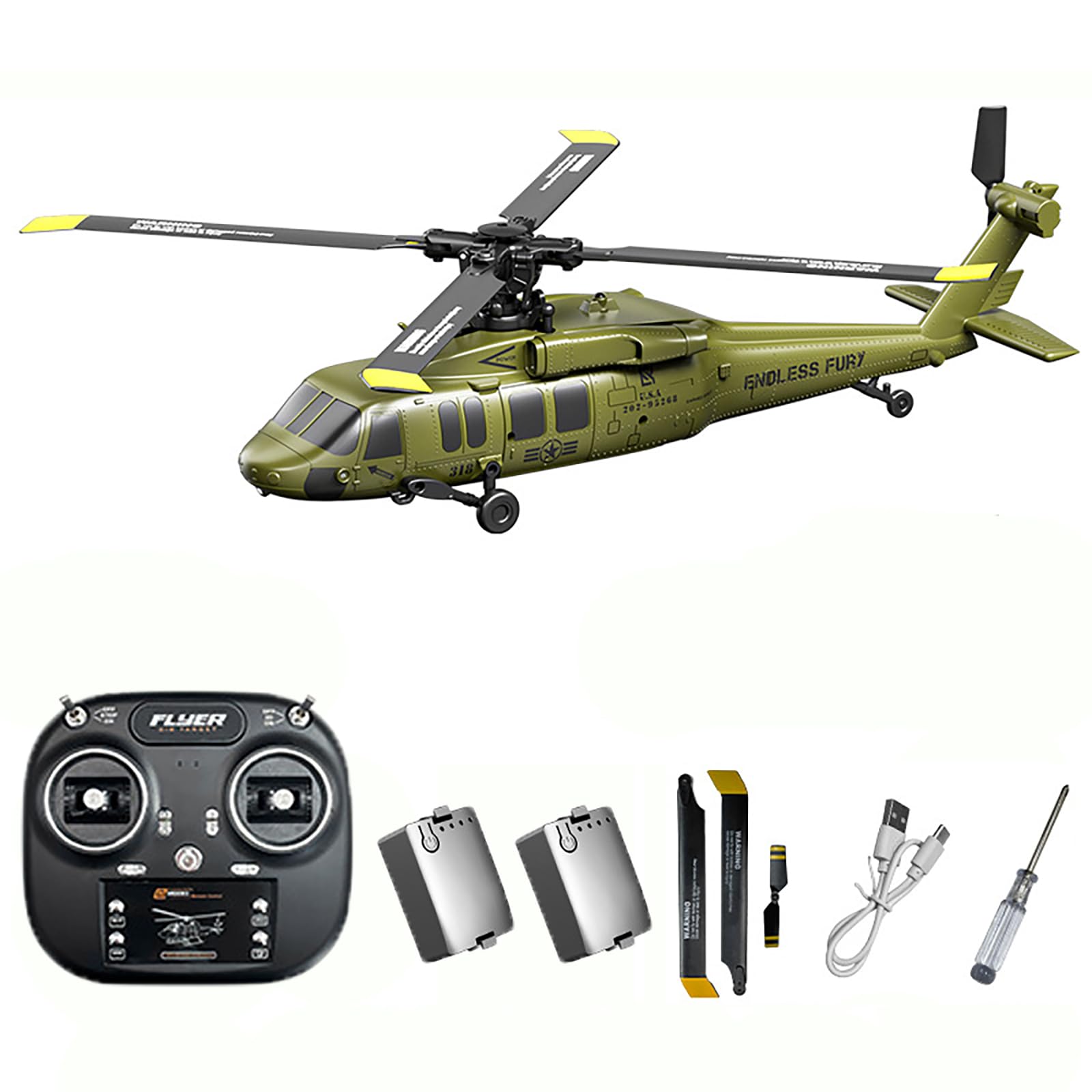 Hylukon Hubschrauber, 6 Kanal Stunt RC Helikopter Bürstenloser ohne Querruder mit One Click Rückwärtsflug, Druckhaltehöhe, Optischer Flusspositionierung, RC Helicopter (Grün)