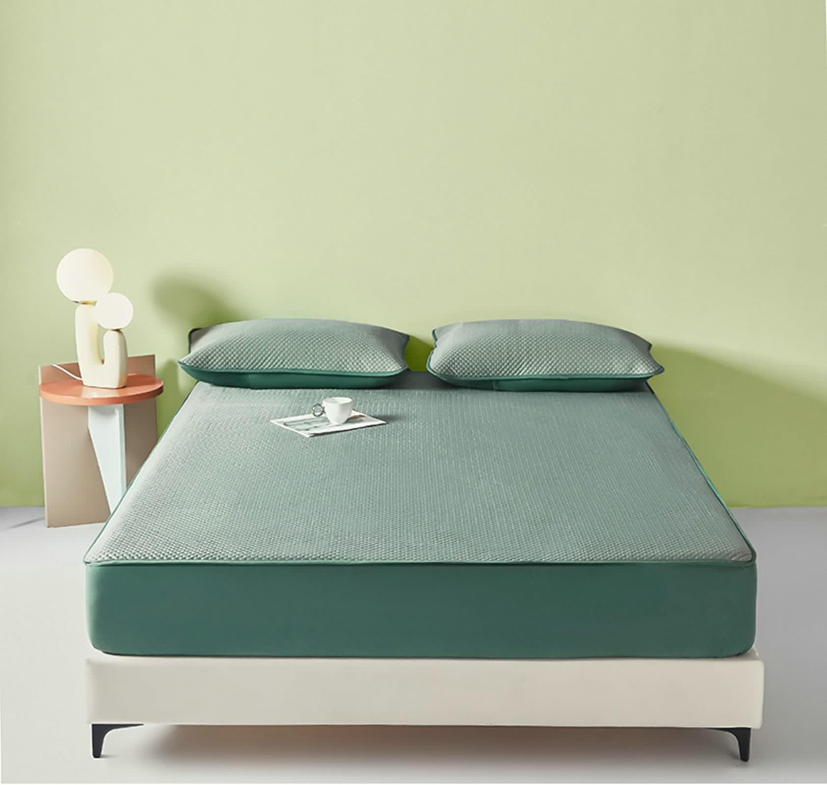 Spannbetttuch 180X200cm, Spannbetttuch Volltonfarbe Seide Baumwolle Armeegrün Fitted Sheet Elegant