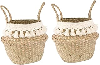 YARNOW 2 Pcs Straw Basket Indoor Hanging Planters Wedding Flower Rattan Plant Basket Planters for Indoor Plants Rattan Wall Planter Woven Plant Basket Nordic Decor Clothing Grass To Weave