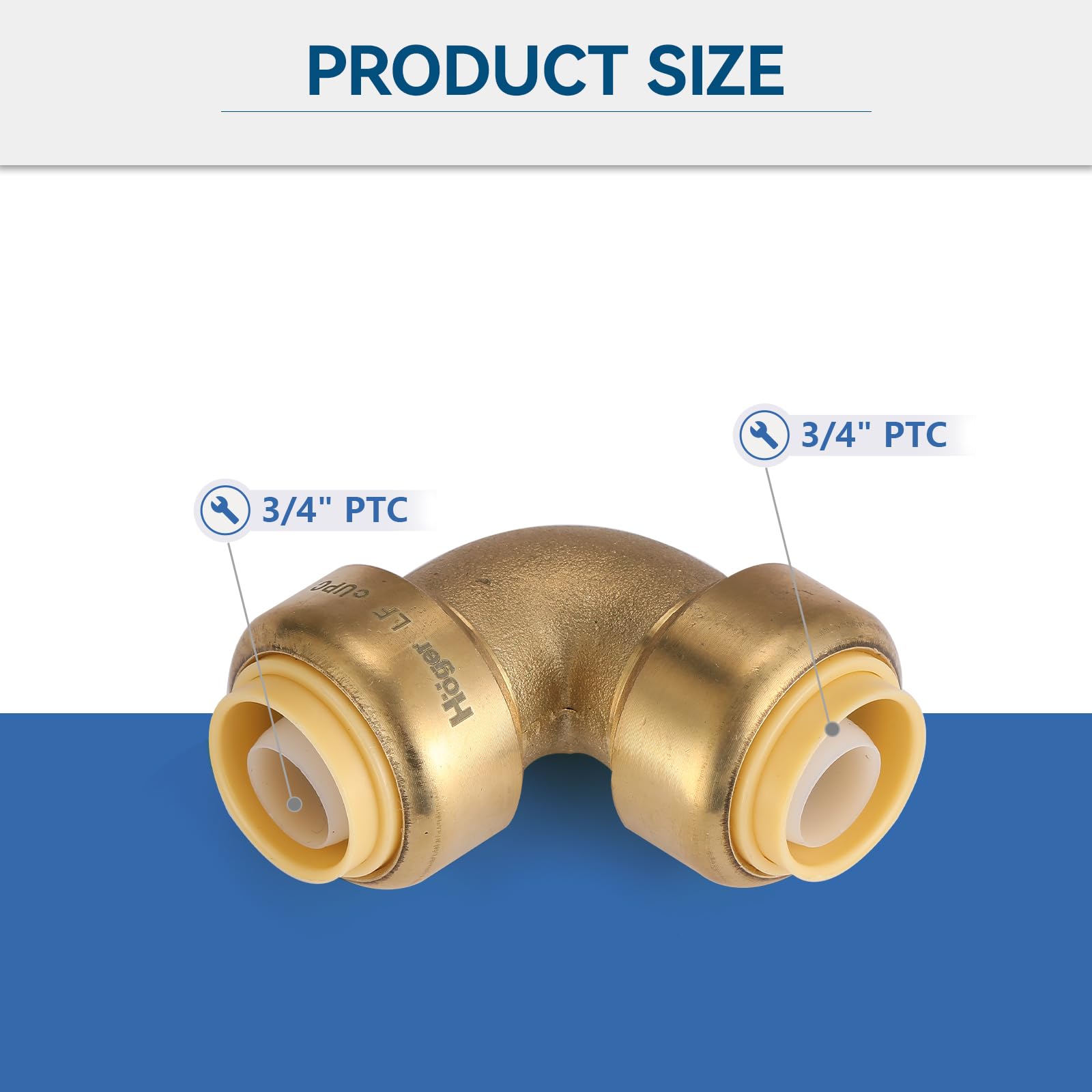 Codo de 90 Grados de 3/4" con Ajuste a presión, Paquete de 10 Codos con Ajuste a presión con 1 Clip de desconexión, Accesorios de plomería de conexión a presión para PEX, Cobre, C