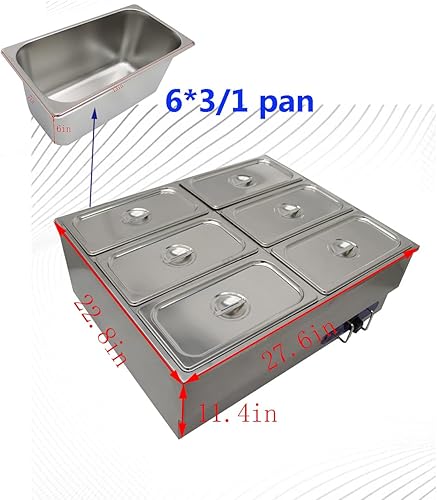 Miniatura 5 de INTBUYING 110V 1500W 1/3 GN 6 Pan Calentador de sopa de alimentos comerciales eléctrico vaporizador de mesa de vapor 12x5.5x6 pulgadas Pan doble