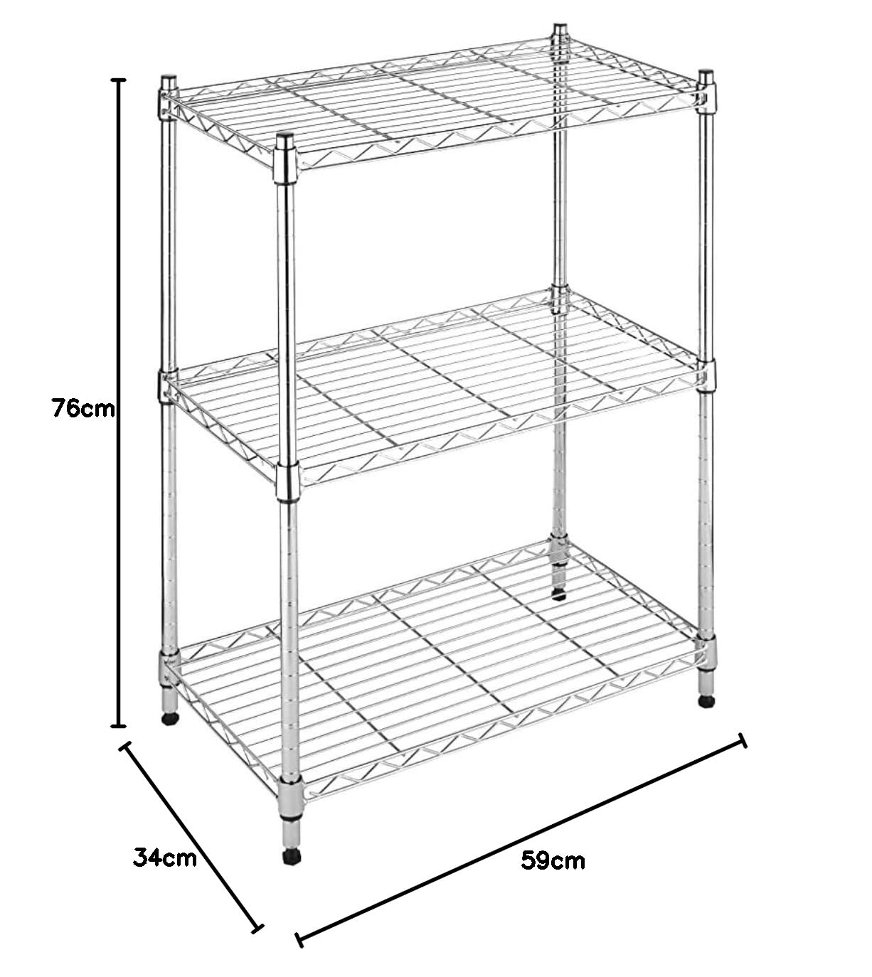 THINIA HOME Estantería Metálica con 3 Baldas Ajustables 76.2x58.9x34cm 240Kg