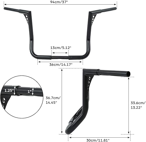 Miniatura 3 de TCT-MOTORPARTS Manillar negro de 1 14" Rise 14" Ape Hanger para Harley Dressers Baggers Touring Electra Glide, Street Glide, Ultra Limited y modelos