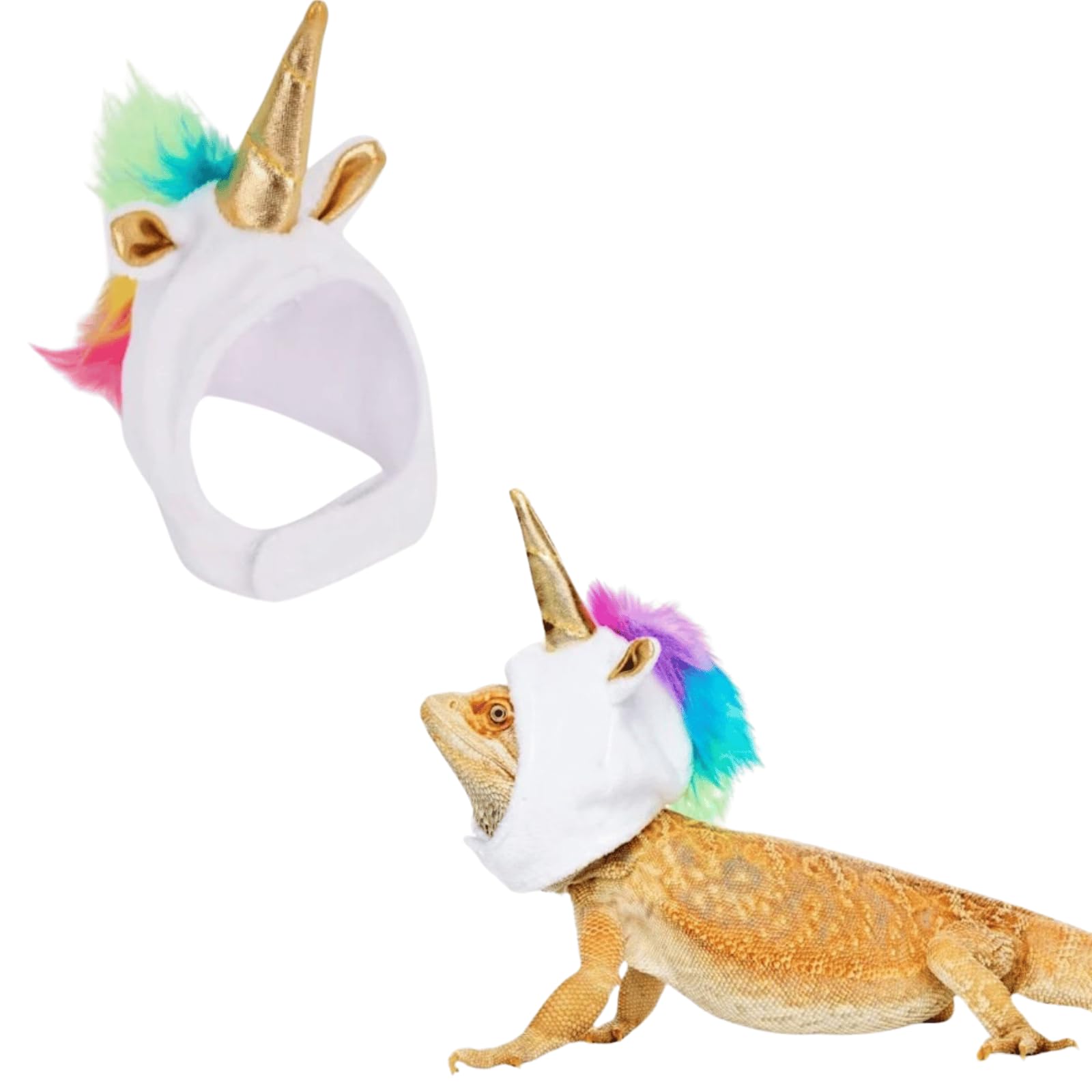 Lizard Hat for Bearded Dragon - Soft Fuzzy Plush Cap with Adjustable Chin Strap & Crown Decor Reptile Headwear Halloween Costume Outfit Photo Props