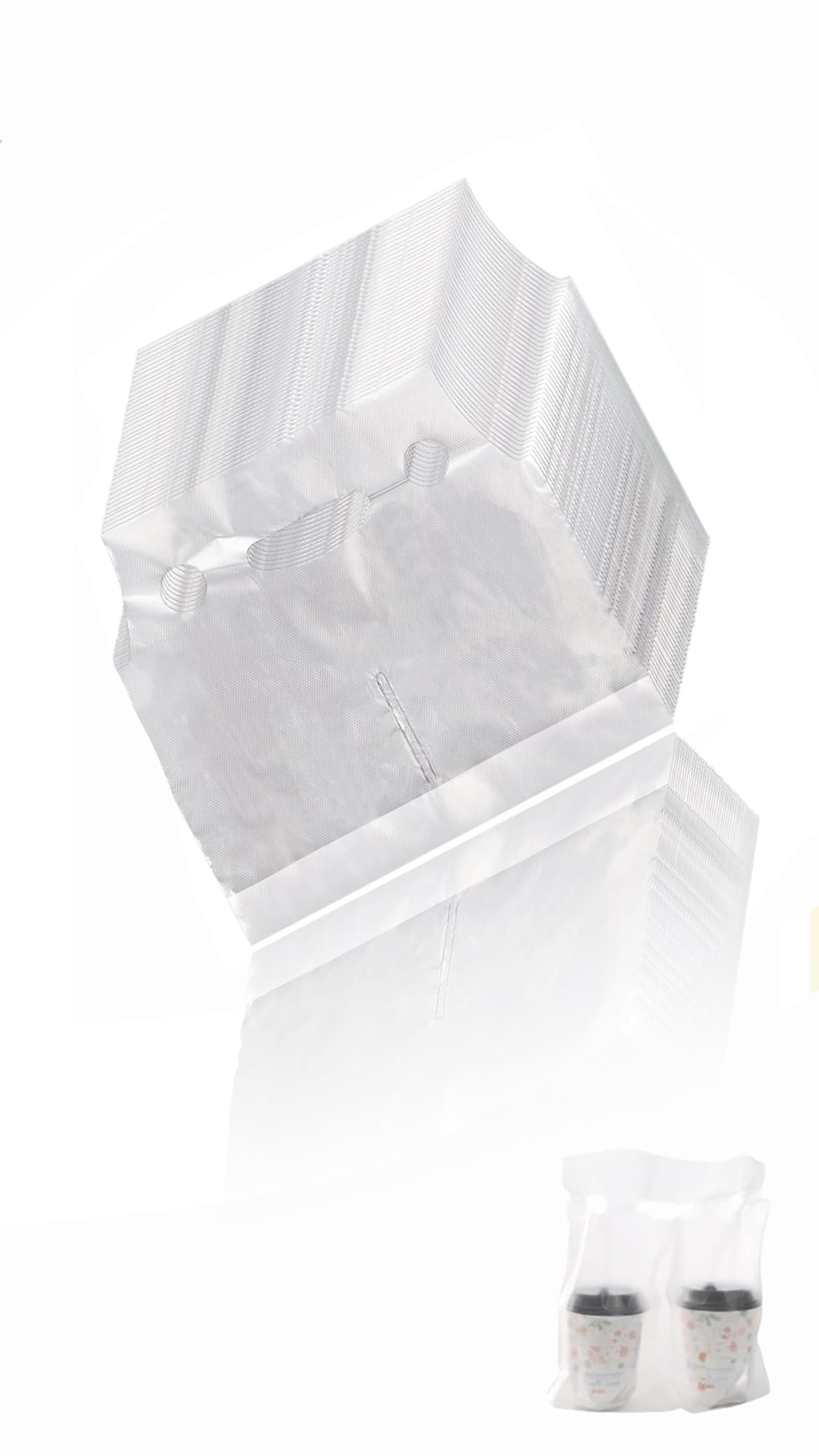 200 Pack Handle Drinking Poly Bags - Clear Plastic Packaging Bags 12.5" L x 11" H for Take Out, Beverage, Coffee, Juice - Hanging Hole Cup Carrier with Handle, Holds 2 Cups