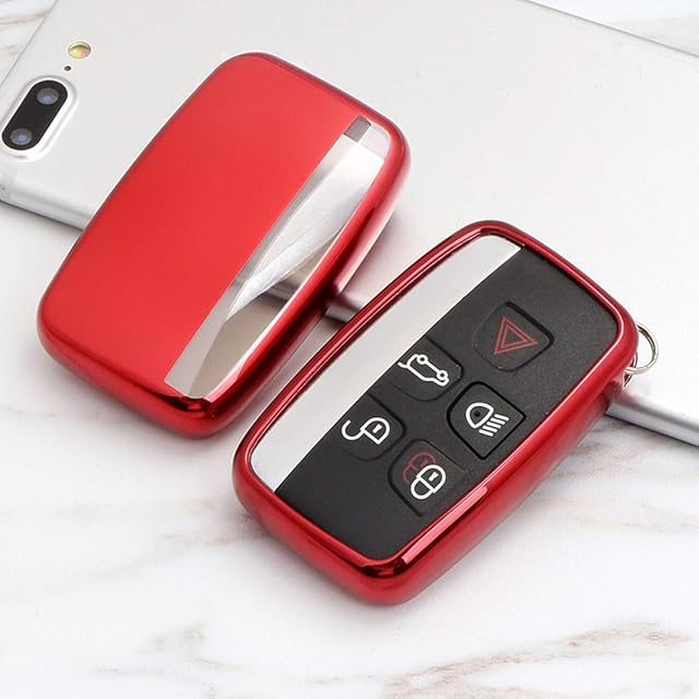 Heart Horse 5 Button Soft TPU Silicone Protection Key Cover for Land Rover Evoque Key Dhell Jaguar Key Fob Aurora XEL XFL F-pace Key Set Key Case(Red)