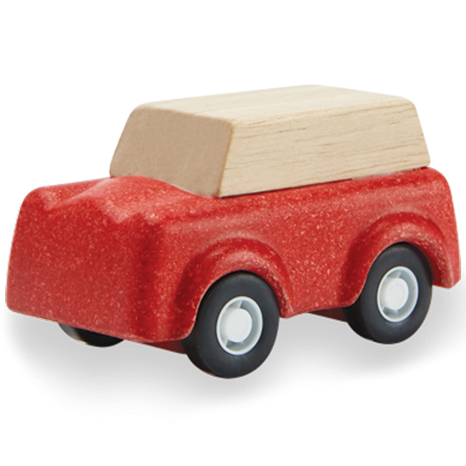 PlanToys® Red SUV Wooden Montessori Vehicle Toy | Early Movement, Imagination and Practical Life Exploration | Eco Friendly Car for Indoor and Outdoor