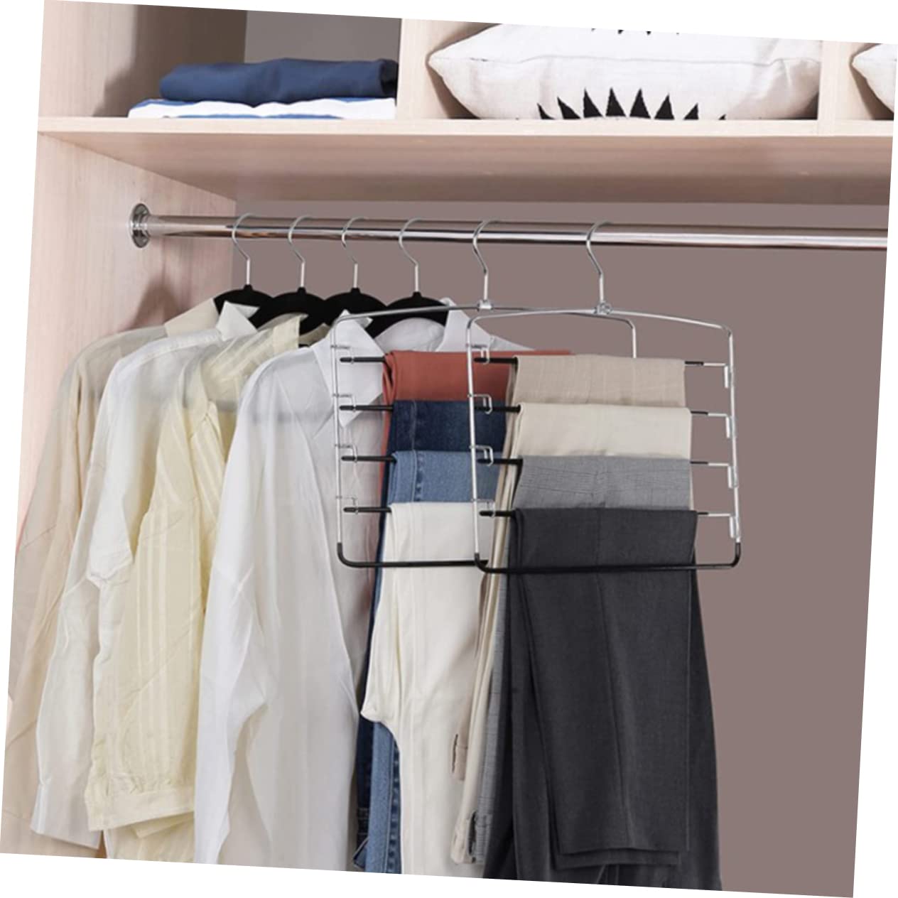 SOLUSTRE 5-Tier Jeans Hangers Metal Pants Hangers 3 Pack Sturdy No-Burrs Space-Saving Organize Your Closet Efficiently