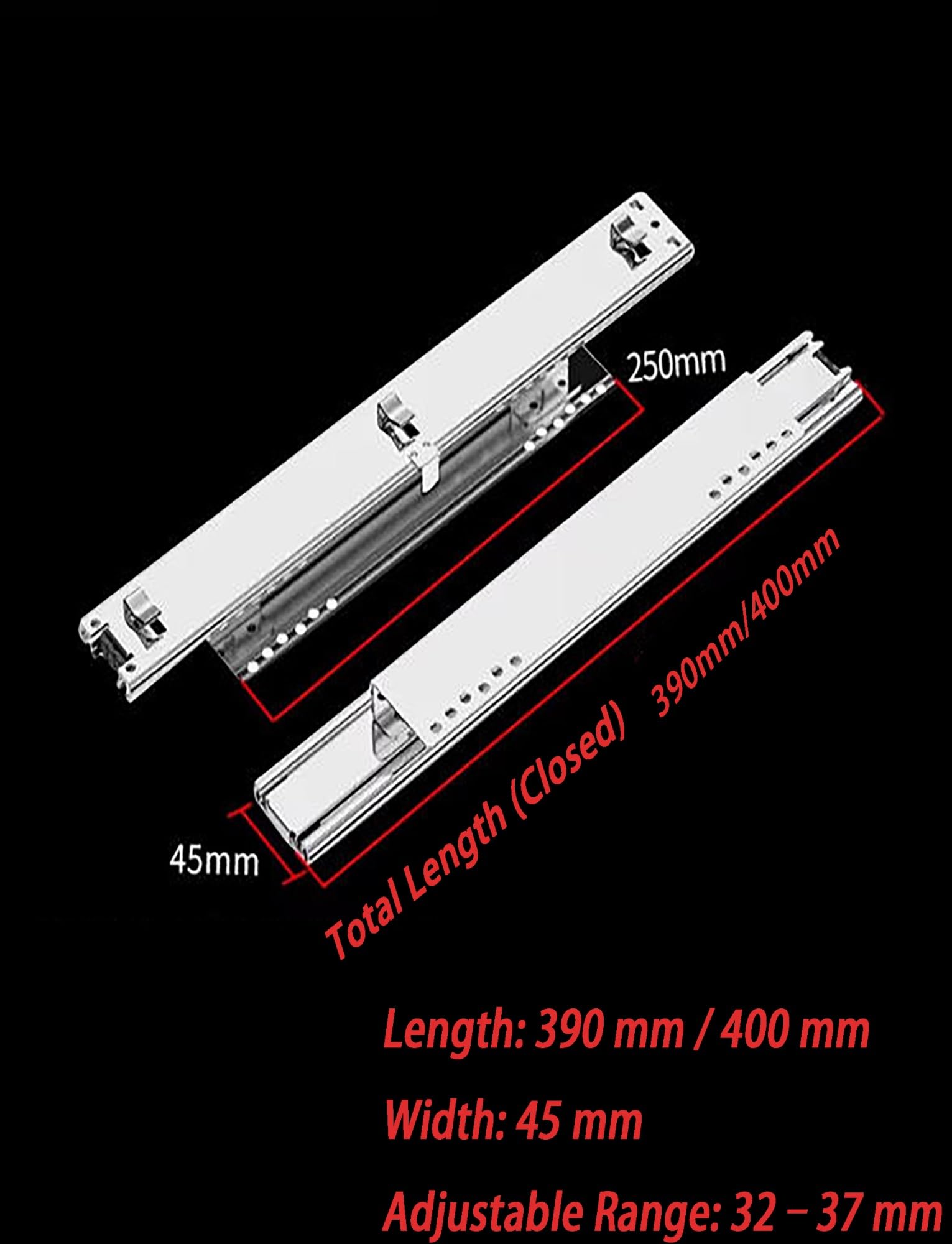 Guías para cajones de Montaje Inferior de Alta Resistencia, guías para cajones de gabinetes de Cocina con Cierre Suave, guías Ocultas de Montaje Inferior para cajones extraíbles, Longitud de