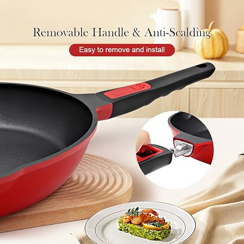 Miniatura 2 de Sartén profunda antiadherente con mango extraíble, sartén de 9.5 pulgadas, sartén antiadherente compatible con todas las estufas, apta para horno y