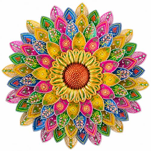 Image of SETHI AESTHETIC Metal Sunflower Wall Decor - Artistic Metal Wall Art Antique Rainbow Finish Stylish Daisy Flower Wall Art, Decorative Wall Decor for Living Room, Foyer, Home Decor, Size 54X54 CM (Rainbow bloom)