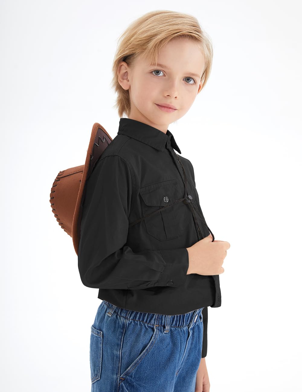 Spring&Gege Ragazzi manica lunga Button Down camicie cotone tessuto due tasche camicie per bambini