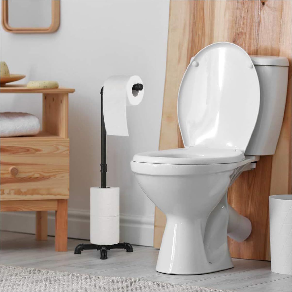 Soporte Higiénico Vertical de Estilo Industrial Organizador Compacto para Papel Decorativo y Servilletas Estante de Hierro Negro