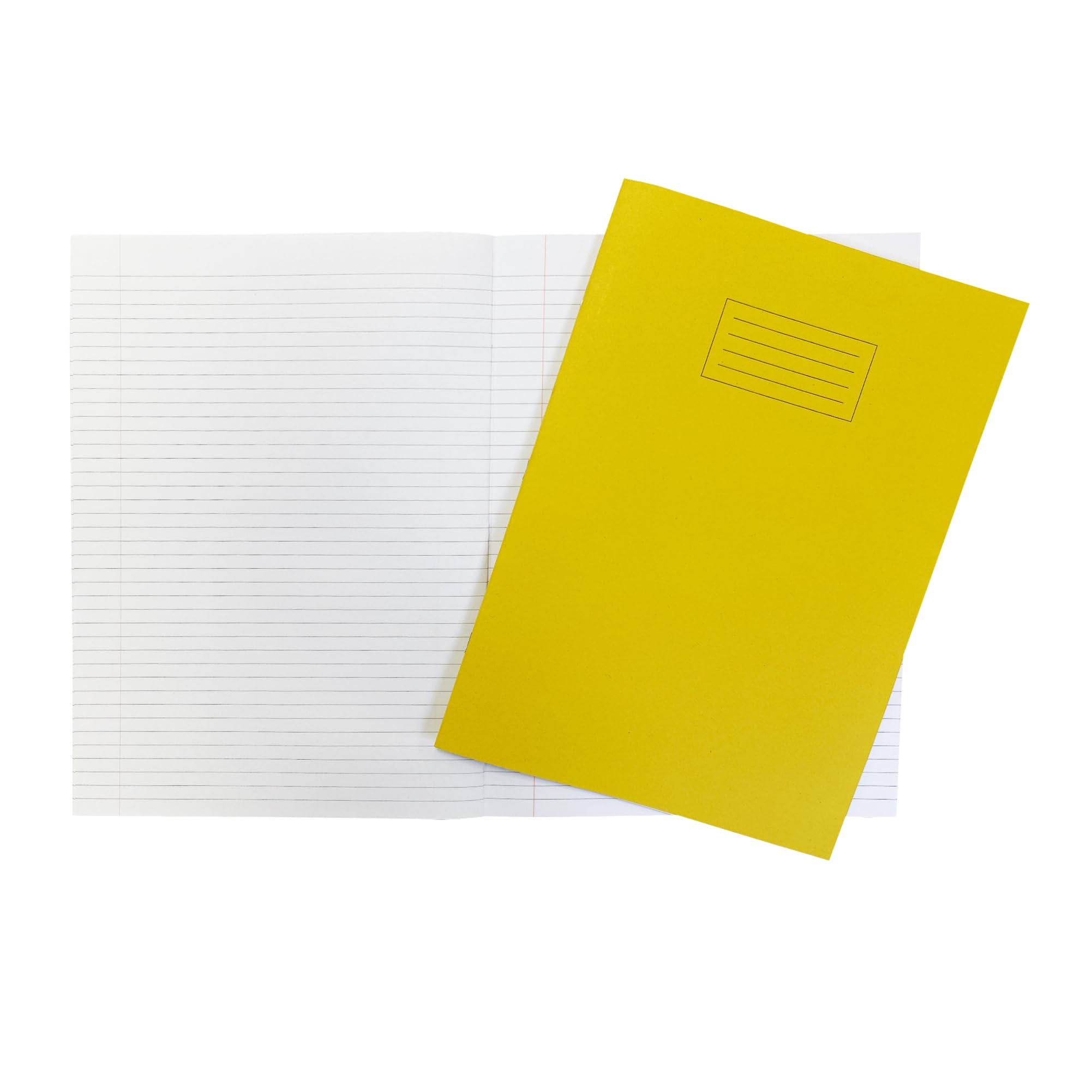 Janrax Pack of 10 A4+ Yellow 48 Page Feint Ruled and Margin Exercise Books WF Paper with 225gsm Manilla Cover 240x340mm Workbook