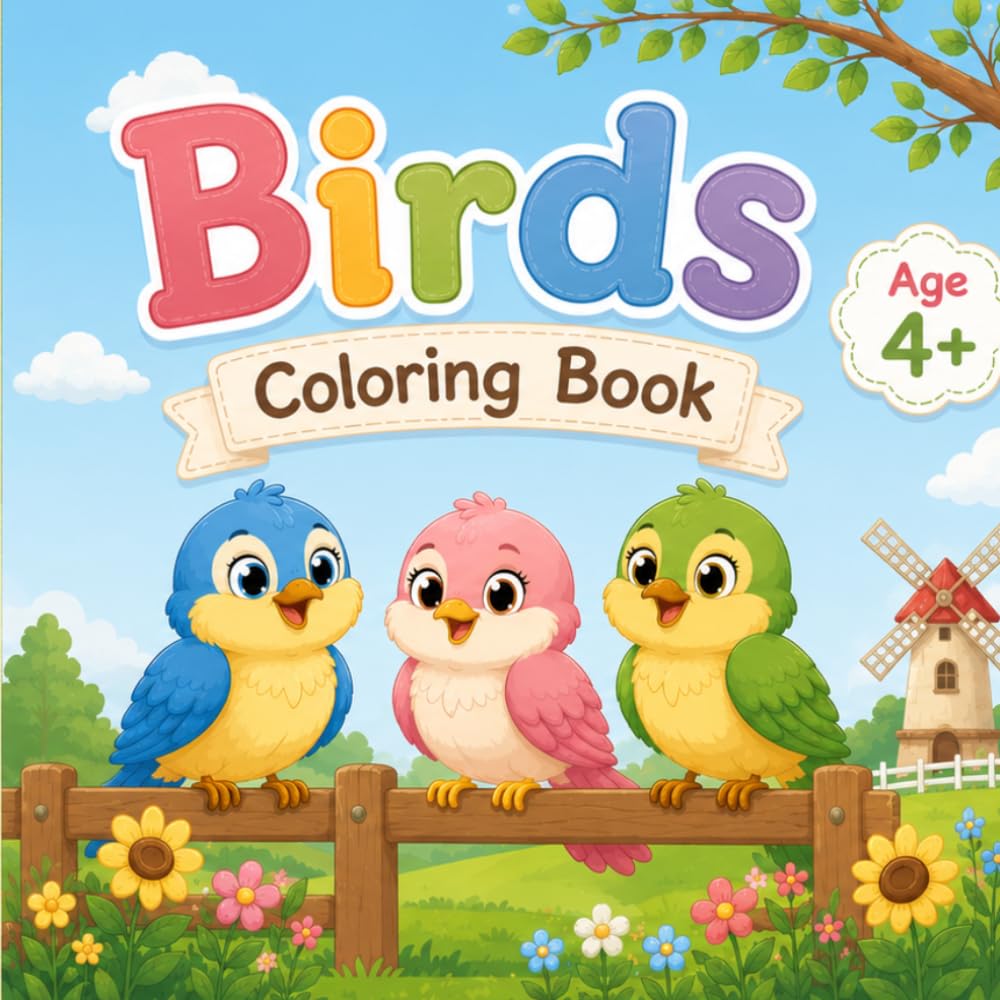 Birds Coloring Book for Kid of Age 4+ years with Cute and Easy Birds with Outlines: Cute and Simple Coloring pages featuring different kinds of Birds for Boys and Girls of Age 4 and above years