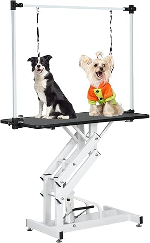 Mesa de aseo para perros grandes y medianos, mesa de aseo hidráulica resistente con brazo superior ajustable y soga, rango de 21 a 36 pulgadas, 42.5