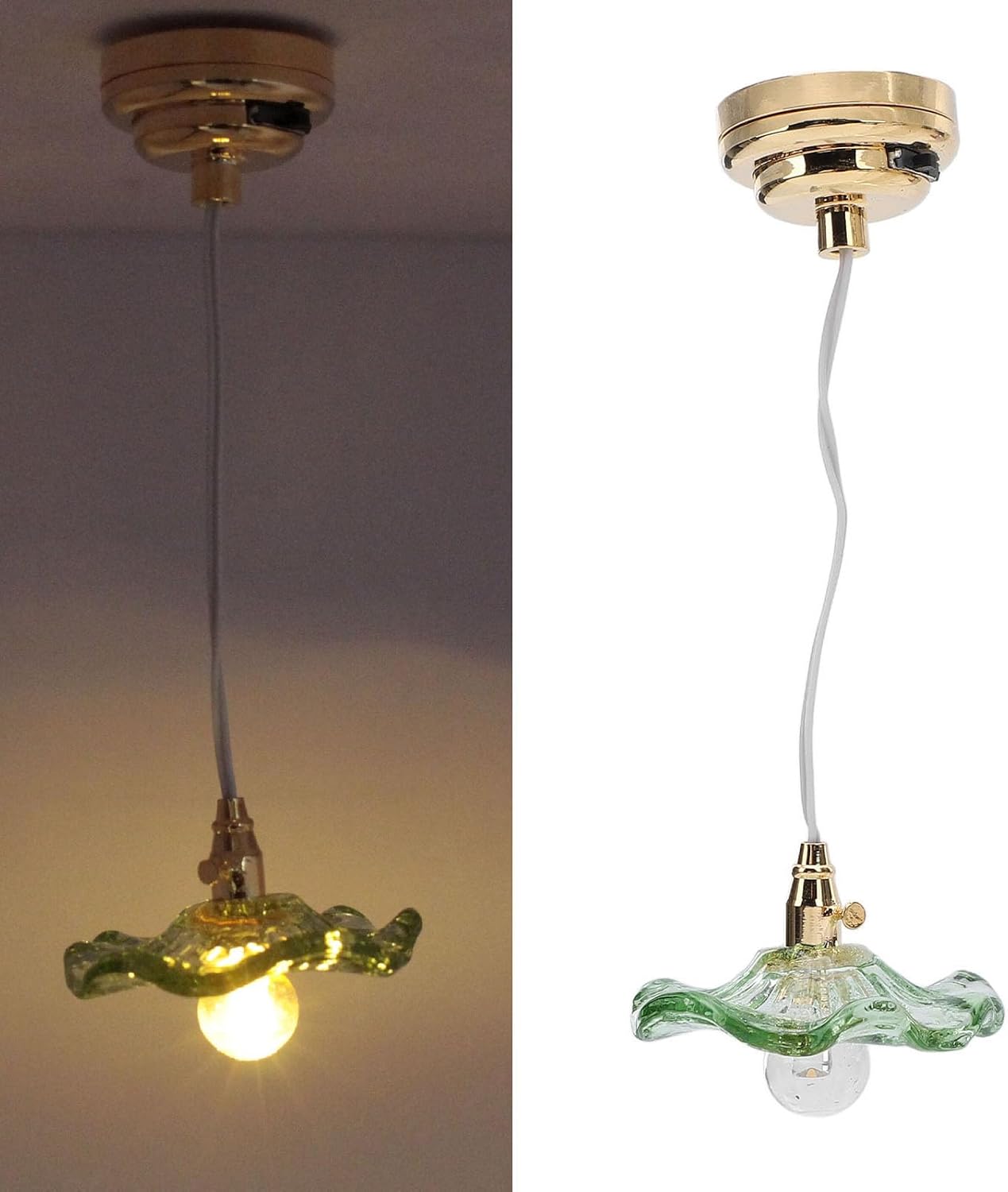 Dollhouse Chandelier, Miniature Chandelier Miniature Lamp Props Micro Decoration Scene Accessories Dollhouse Ceiling Lamp for Home Decor (Green)