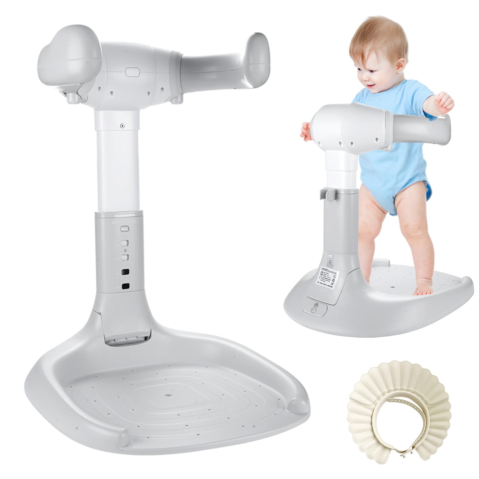 Supporto Doccia Bambini in Piedi, Regolabile Spporto per Doccia Bambini con Cuffia per la Doccia, Doccia Neonato, Pieghevole Supporto per Vasca da Bagno per 8-36 Mesi, Neonati e Bambino piccoli