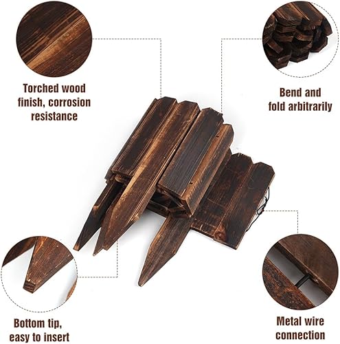 Miniatura 4 de Valla de madera para jardín, anticorrosivo, borde decorativo flexible con un par de guantes para jardín, patio, valla de árbol de flores, 7.9