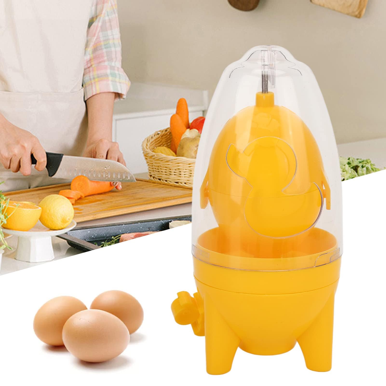 Batidora de Huevos, Mezcladora Manual de Huevos, Batidora de Yema de Huevo con Almohadilla de Silicona para Hacer Huevos Dorados(Amarillo)