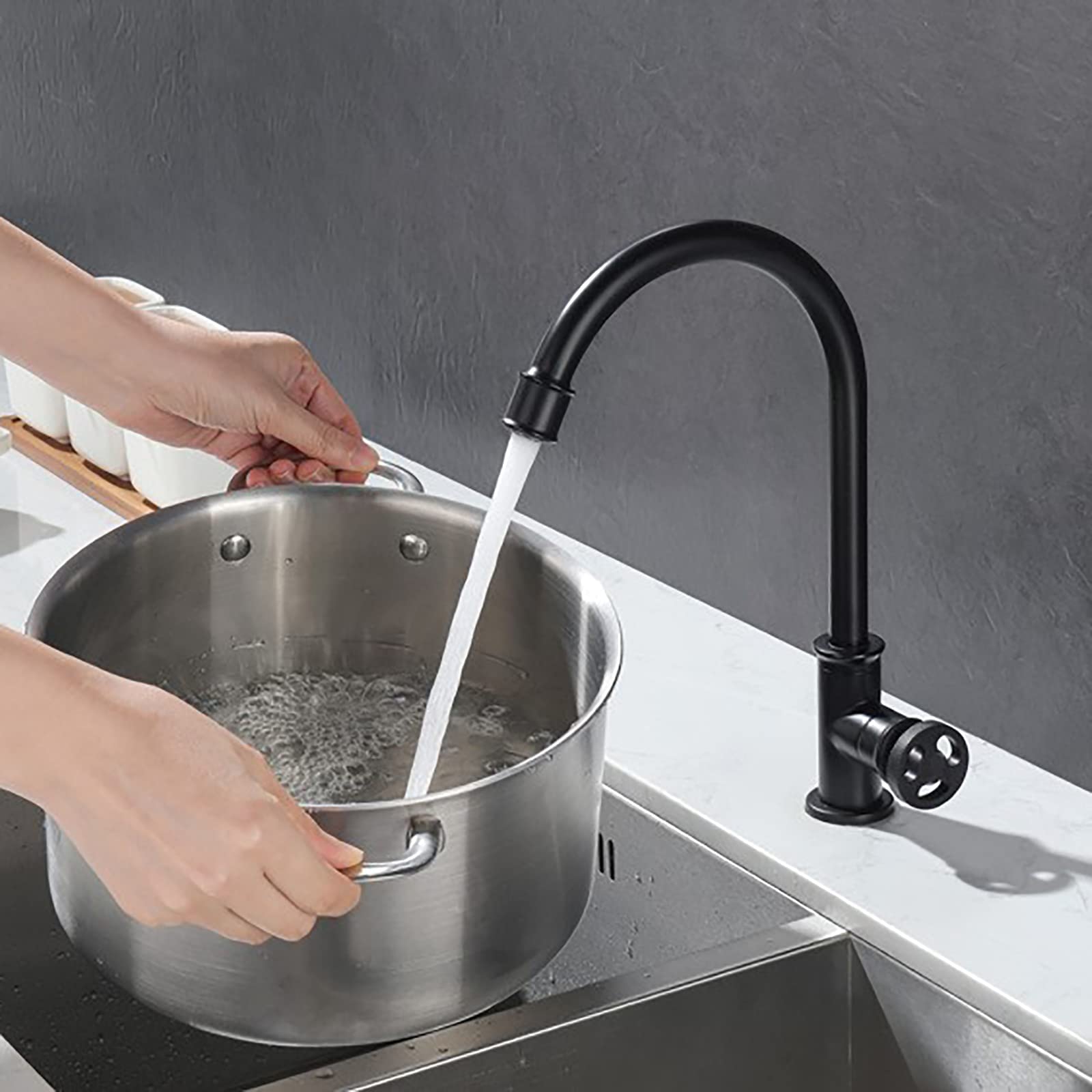 Rubinetto per lavello da Cucina Rubinetto da Cucina Rubinetto per lavello da Cucina Industriale Nero Rubinetto da Cucina Girevole in Ottone Miscelatore da Cucina con Maniglia Singola Acqua Calda e