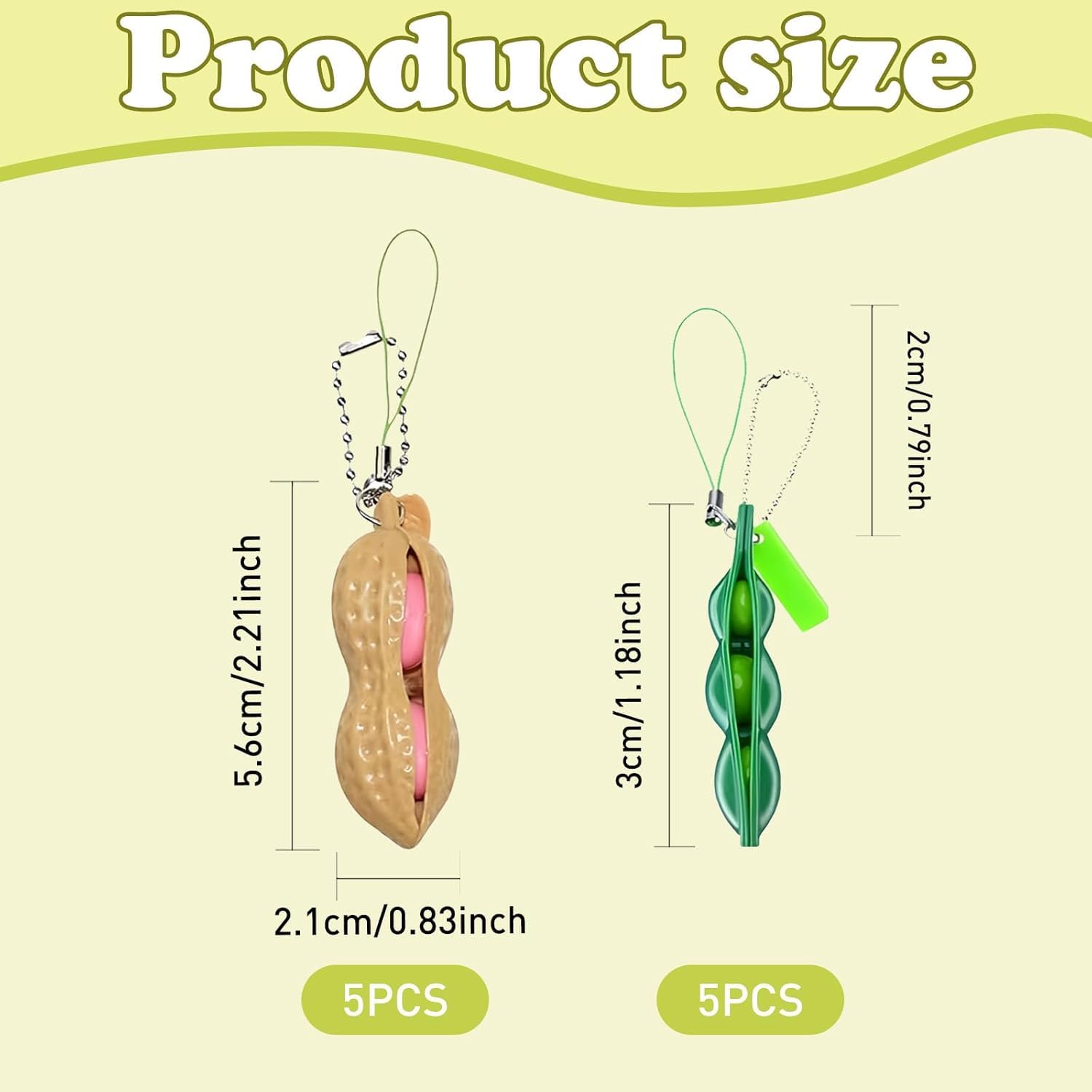Set Di 6 Portachiavi Antistress A Forma Di Nocciolina, In Silicone Morbido, Con Espressioni Buffe – Per Adulti E Bambini