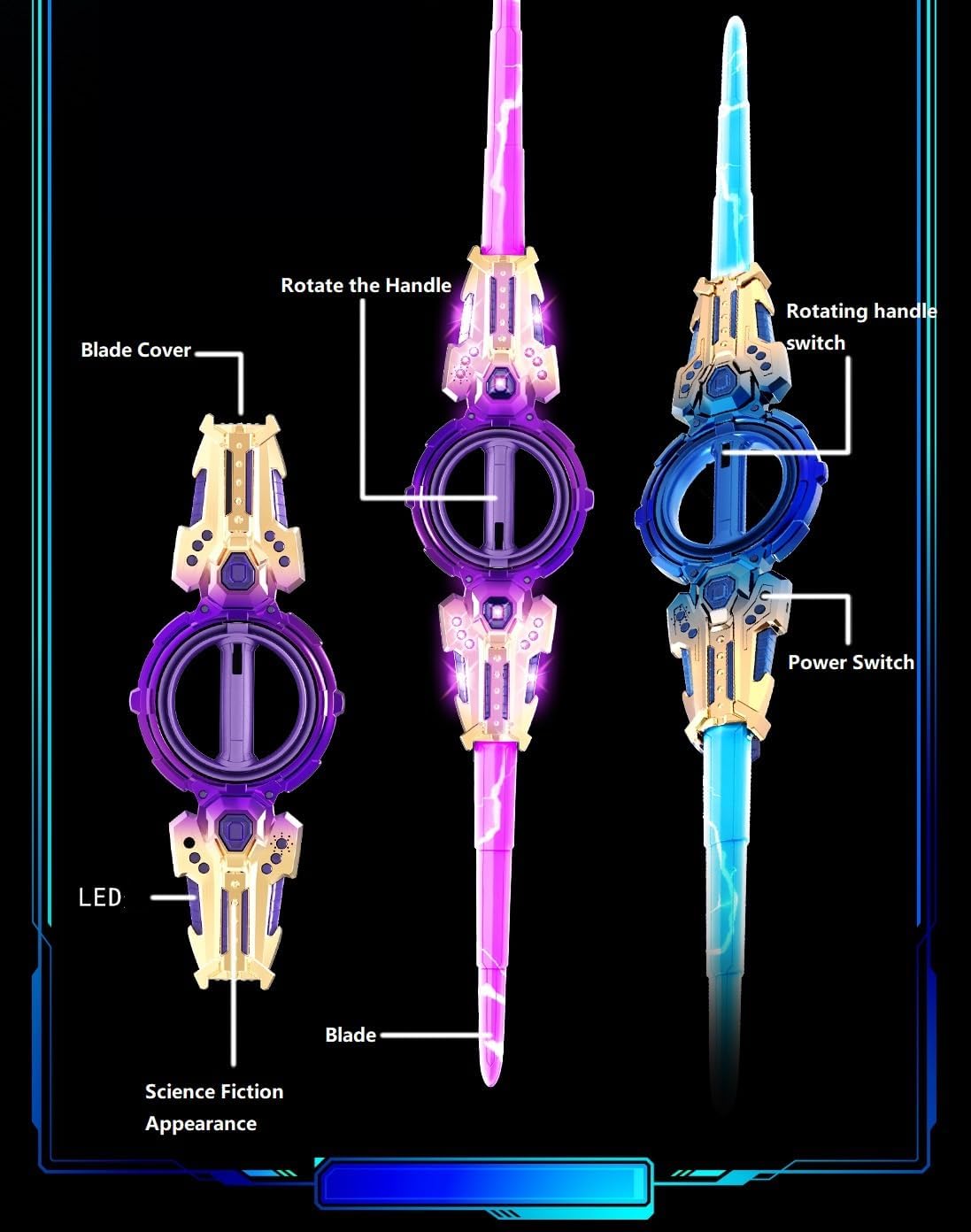 Double-Bladed Lightsaber Retractable-Bearing Spin Function Cool Illumination & Sound Effects