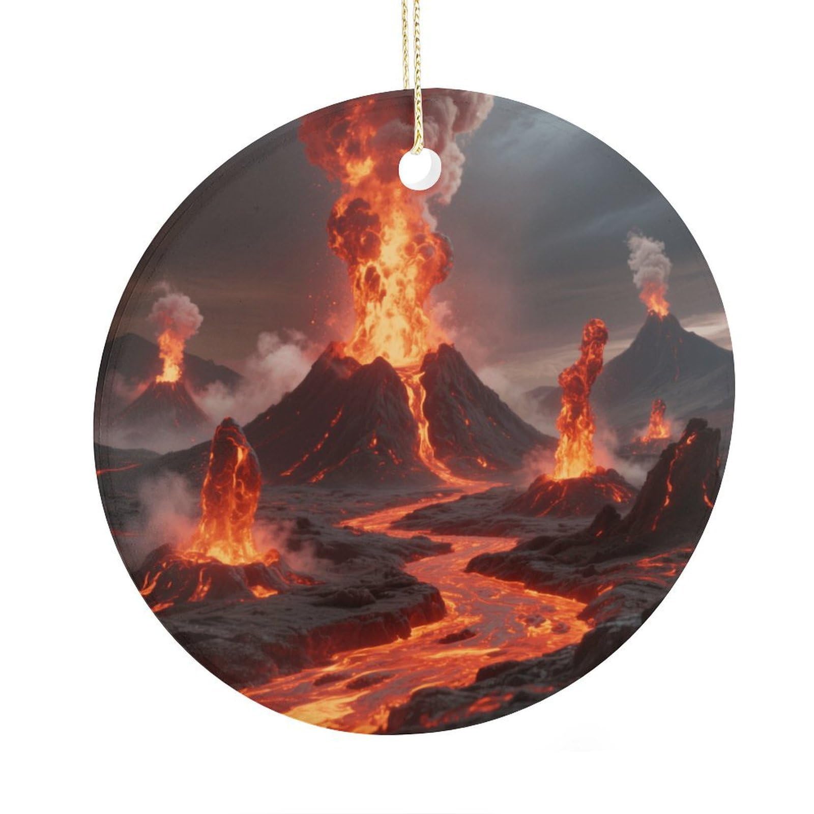Fekiloot Style Volcanic Plateau Christmas Ornaments 2.9 Inch Round Ceramic Ornament Keepsake Thank You Gifts For Office, Room, Home - Holiday Present Ideas