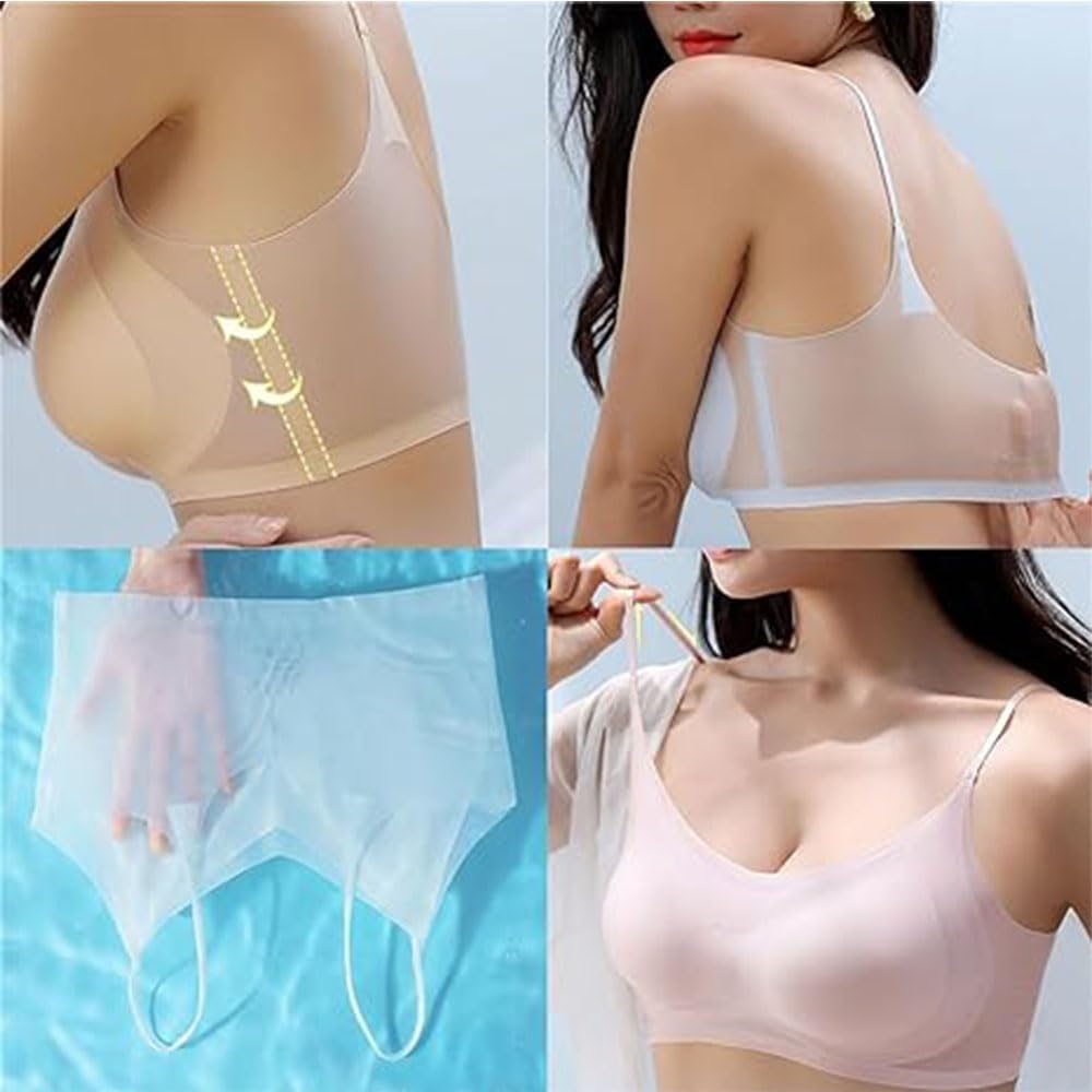 Favourcy Bra, Summer Seamless Ultra-Thin Plus Size Ice Silk Comfort Bra, Ultra-Thin Sports Bra (Light Yellow,XXXL)