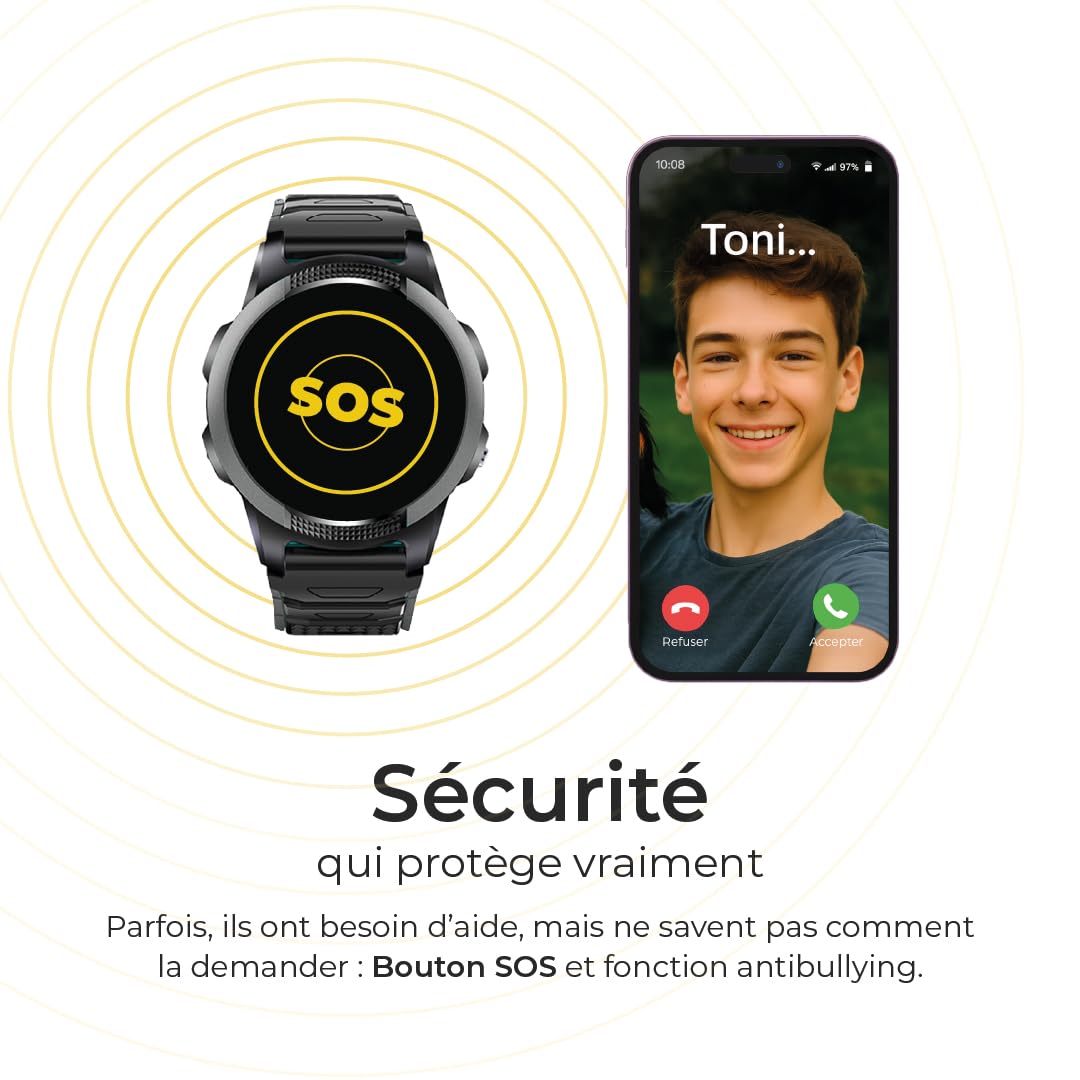 SaveFamily Slim 4G Montre Intelligente Enfant avec Appel vidéo GPS pour Enfants avec Appel, Chat, Bouton SOS, chronomètre, podomètre, étanche IP67, Design Moderne et Discret