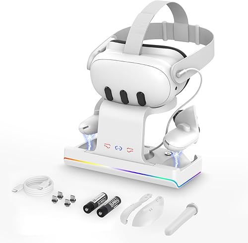 Base de carga para Meta Oculus Quest 3 Estación de carga GEEKERA con indicador LED, soporte de carga VR para auriculares y controladores Meta Quest