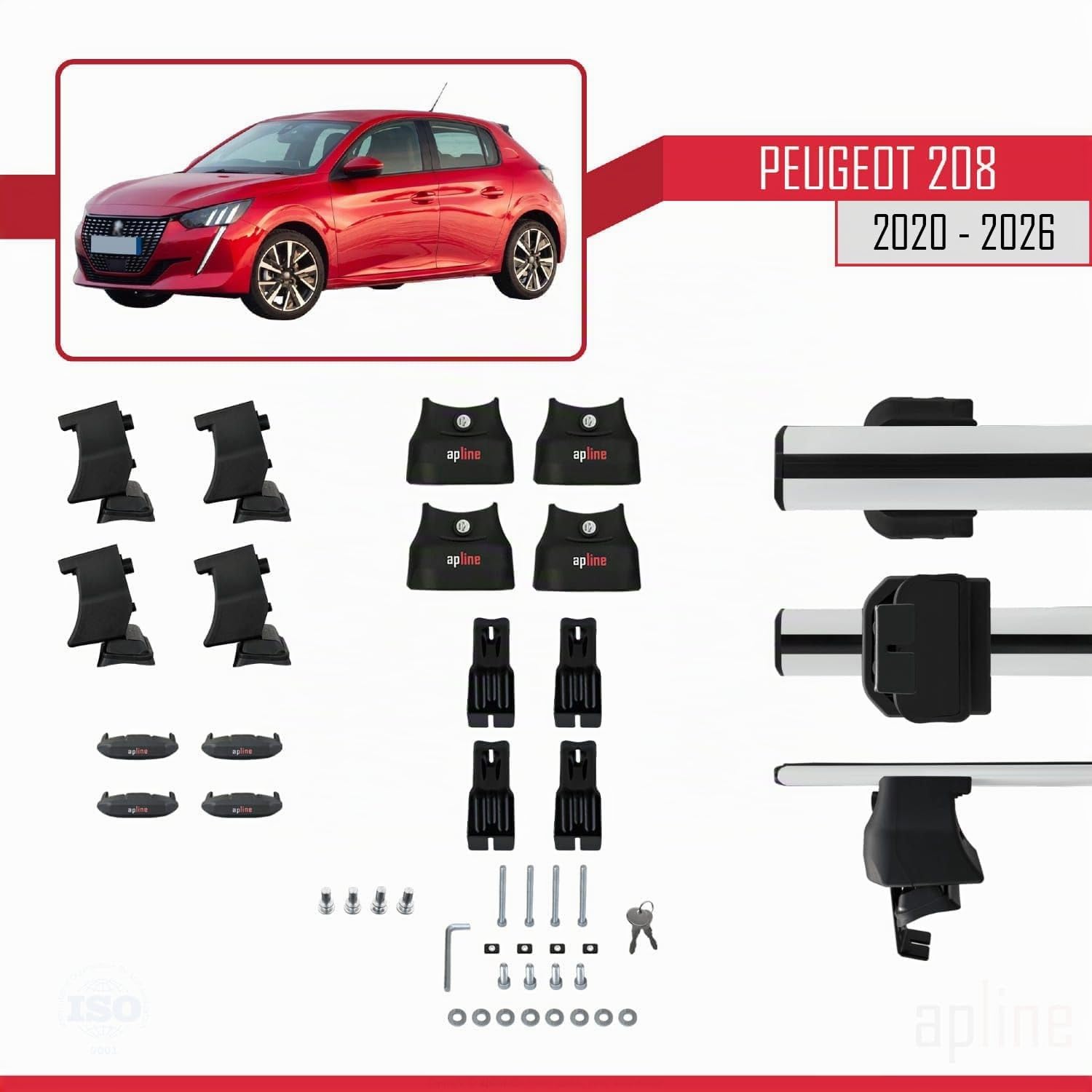 Compatible avec Peugeot 208 II (P21) 2020-2026 ACE-4 Barres de Toit Railing Porte-Bagages de Voiture Gris Aluminium 2 Barres