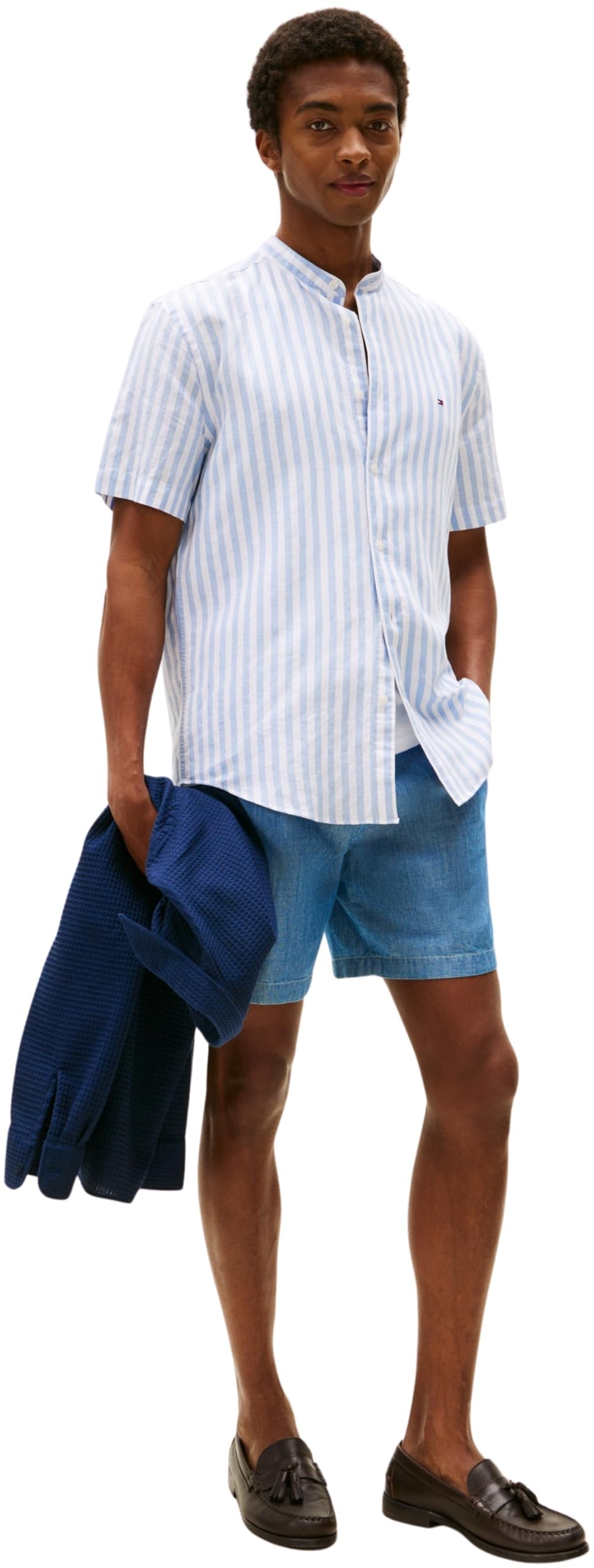 Tommy Hilfiger Herren Linen Blend Mao STP S/S Rf Shirt Mw0mw41297 S/S Shirt (1er Pack)