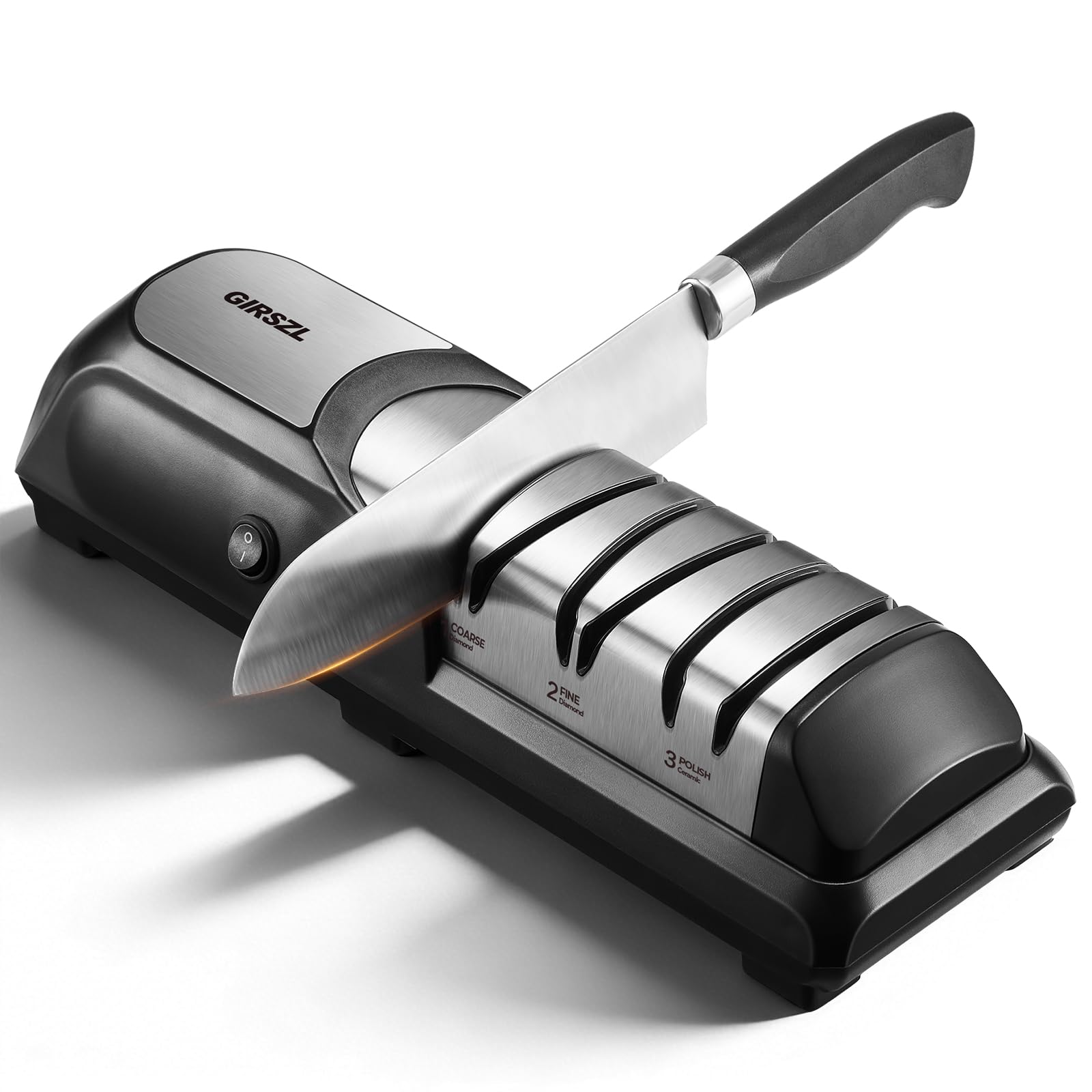 Kitchen Professional Electric Knife Sharpener: 3-Stage 100% Diamond Abrasives Knife Sharpeners with 15° Precision Angle Electric Steel Sharpening Tool to Restore/Polish Chef Knives