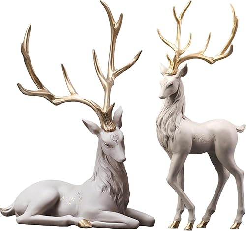 Estatuilla creativa de reno de 2 piezas de escultura de estatua de ciervo para decoración de estantes