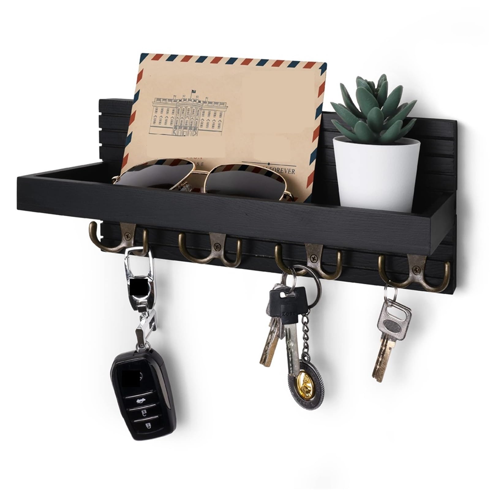 KIFSDLF Wooden Key Holder Entryway Mail Organizer Hooks