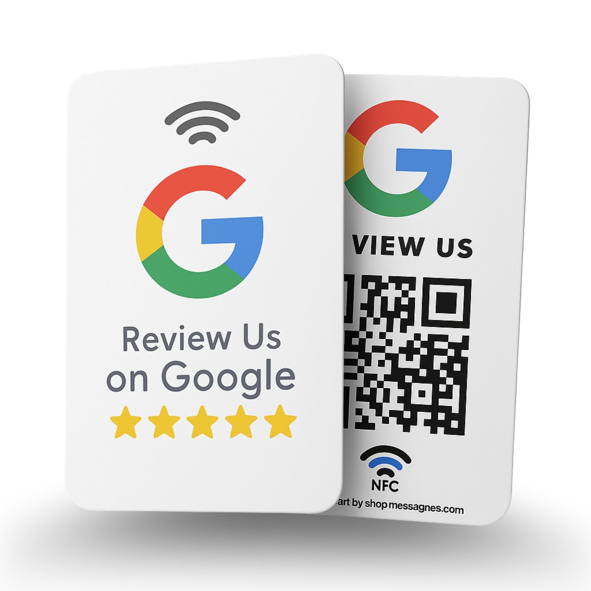 MESSAGENES - Tarjeta PVC con NFC y QR | Tarjeta para Conseguir Reseñas | Compatible con Google Business | Pack 5 Unidades | QR Dinámico Editable | Analíticas de Escaneo | Sirve para iPhone y Android